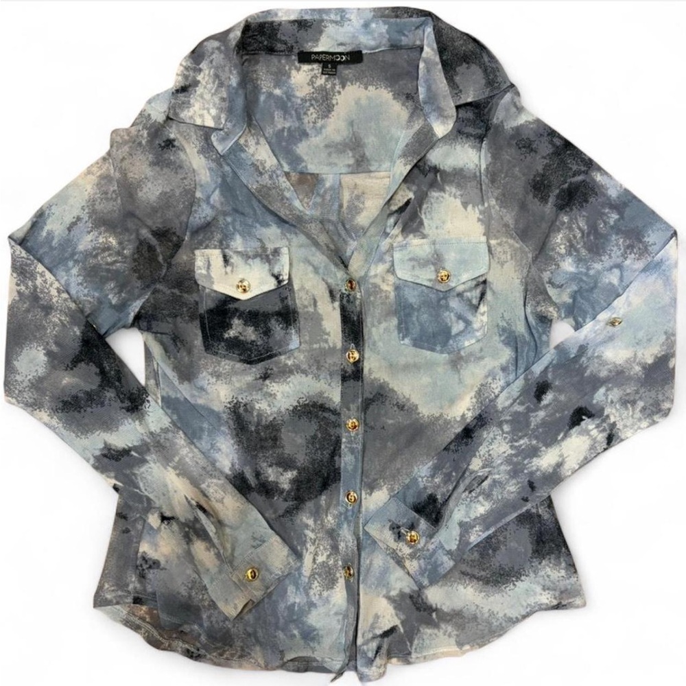 Grey and white tie dye button up shirt